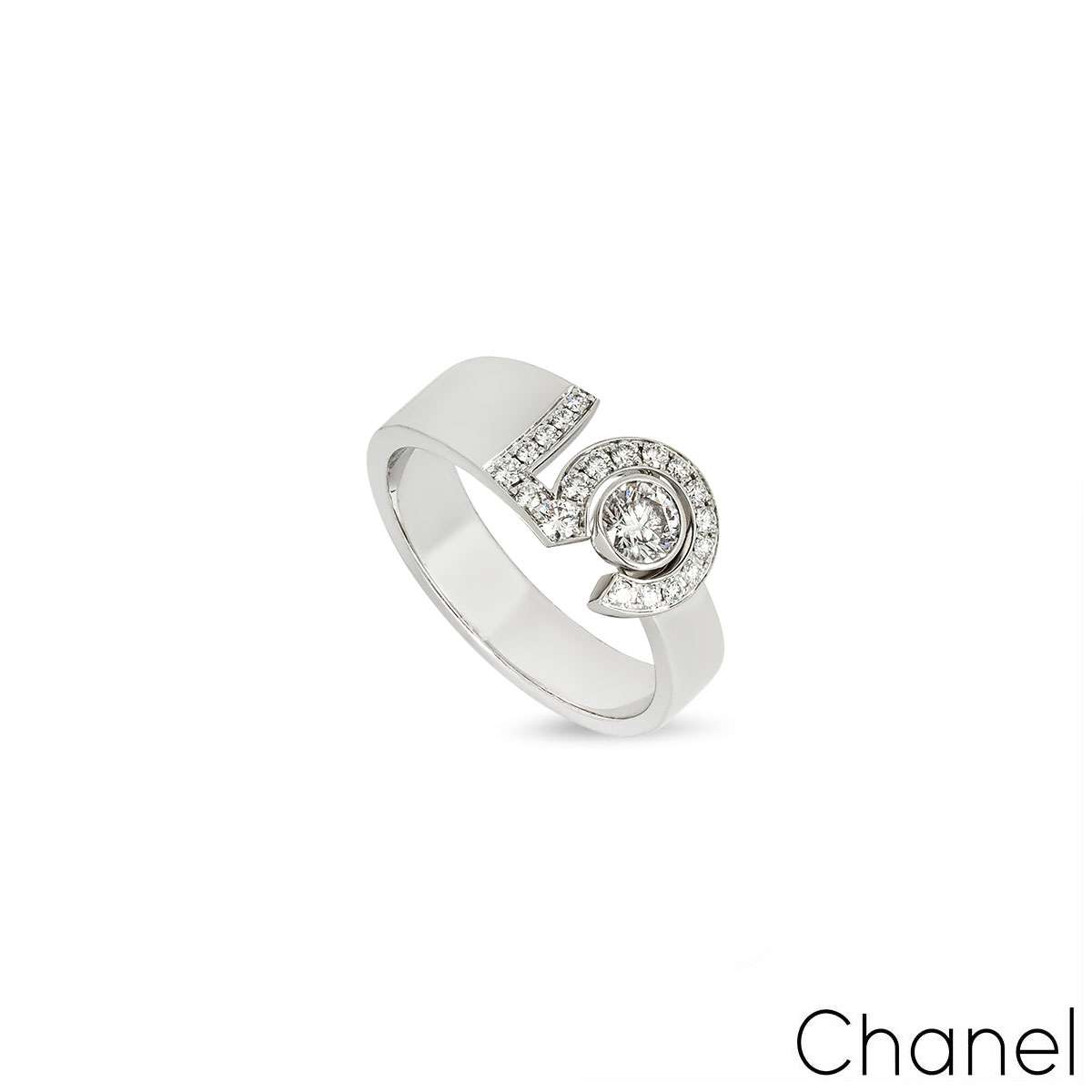 Chanel White Gold Diamond Eternal No.5 Ring Size 55 J12002 Chanel White Gold Diamond Eternal No.5 Ring Size 55 J12002